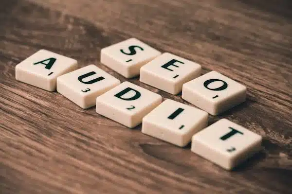 SEO Audit spelled out with letter tiles